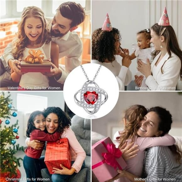 Iefil 925 Sterling Silver Love Knot Birthstone Necklace, Natural or Created - Picture 5 of 7